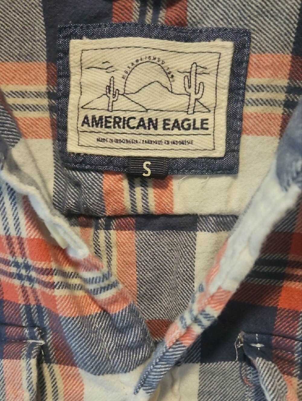 American Eagle Outfitters Red, Blue & White Plaid Button-Down Shirt - Picture 2 of 4
